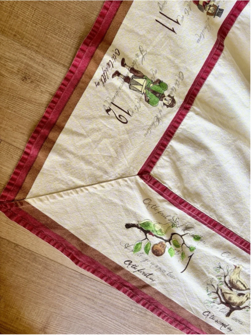 Vintage Williams Sonoma 12 Days of Christmas Tablecloth Retired Red Border